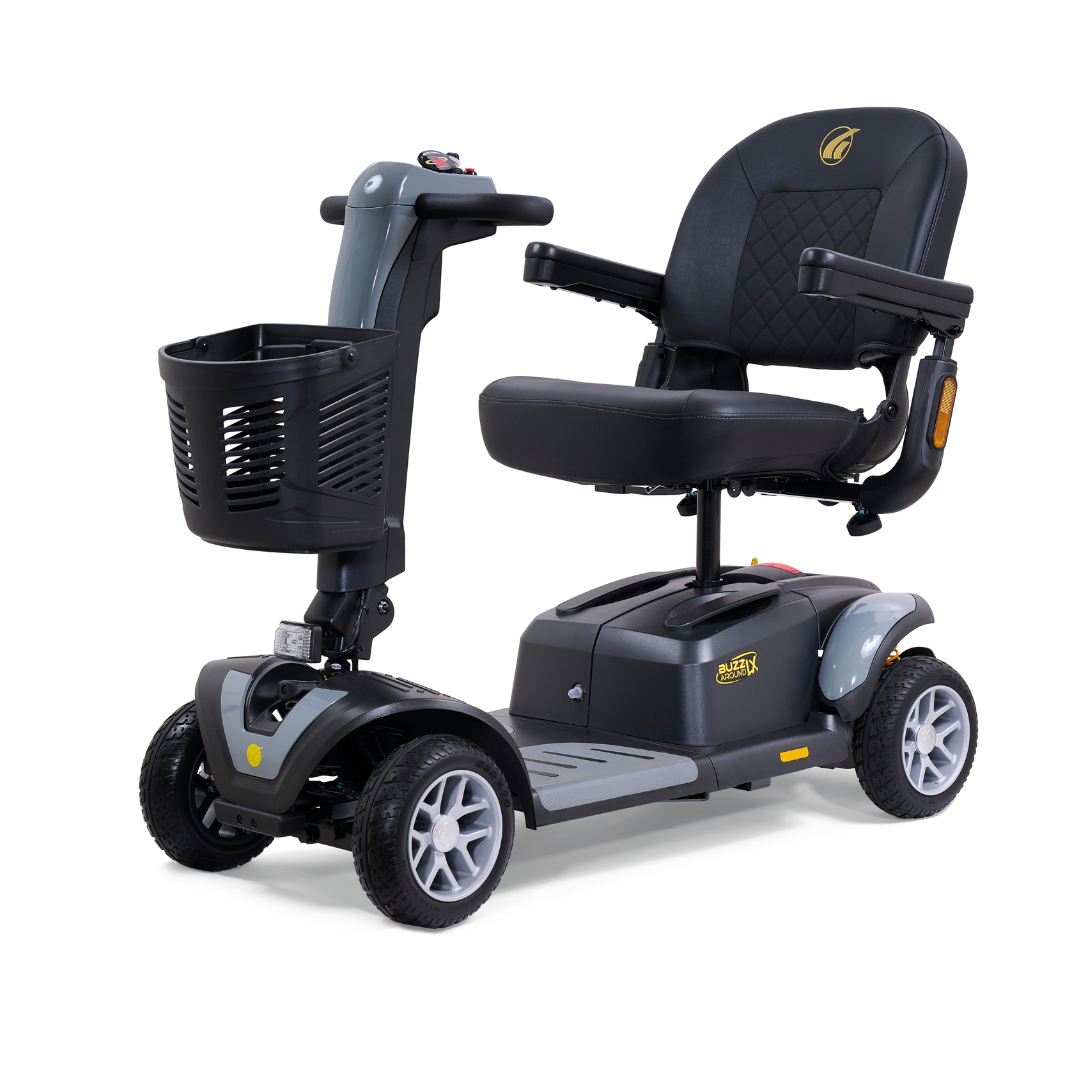 Golden Tech Buzzaround LX Extreme Luxury Full Size Travel Mobility Scooter - 4 Wheel - Gray front left